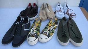 lot 101 image: Assorted mens shoes, including Converse Chuck Taylor, SeaVees, Sperry Topsider, and more