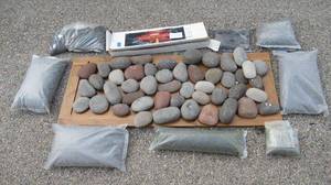 lot 93 image: Lee Casual Fireside high heat ceramic rock kit and Hargrove grate top coal bed and rocks