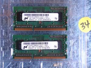 lot 34 image: Micron MT8JSF12864HZ-1G1F1 - 1GB (1x1GB) 1066Mhz PC3-8500S DDR3-1066 200-Pin SODIMM Laptop Ram Memory - (X2)
