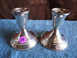 lot 89 image: Vintage Towle Sterling Pair of Weighted Candle Holders #512 $$$