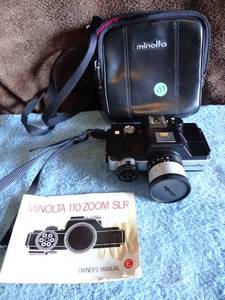 lot 177 image: Vintage Minolta 110 Zoom SLR Film Camera Rokkor-Macro f4.5 25-50mm W Lens Cap