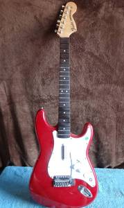 lot 279 image: Xbox 360 Fender Wooden Stratocaster RED Rock Band Wireless Guitar - CHECK COMPS $$$$