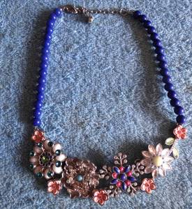 lot 310 image: LIA SOPHIA LARGE FLORAL NECKLACE WITH BLUE BEADS