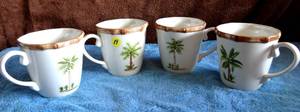 lot 19 image: SET OF 4 HOME DISHWASHER SAFE PALM TREE THEMED COFFETEA MUGS