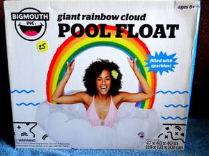 lot 25 image: New BIGMOUTH Giant Rainbow Cloud Inflatable Pool Float Sparkles Glitter
