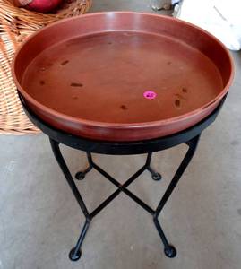 lot 65 image: COPPER TRAY AND STAND - FOLDABLE FOR STORAGE