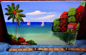 lot 75 image: IRAN JAMAICA ORIGINAL OIL PAINTING - SEASIDE THEME