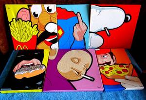 lot 76 image: GREGOIRE LEON GUILLEMIN iCANVAS POP ART PRINTS - UNIQUE (6 PIECES) - APPROX $30-50EA