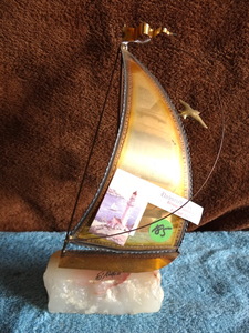 lot 185 image: BRASS SAIL BOAT ON ONYX STONE BASE - SIGNED BY ARTIST
