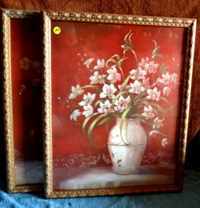 lot 192 image: LOT OF TWO VIVIAN FLASCH FLORAL PRINTS IN FRAMES UNDER GLASS