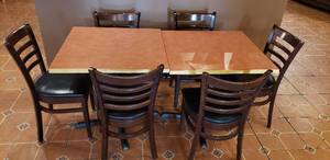 lot 279 image: Lot of 2 Tables with 6 Chairs - Each Table Measures 30 x 30