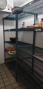 lot 393 image: Lot of 3 Green Kitchen Shelving Units.  2 are 48 long and 1 is 60 long.