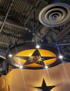 lot 2 image: 4 Round LED Yellow Rose of Texas Light Fixture with 5 Downrod