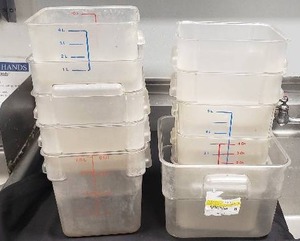 lot 12 image: Lot of 11 Sqaure Clear Polycarbonate Food Storage Containers