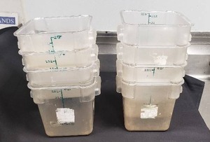lot 16 image: Lot of 8 Sqaure Clear Polycarbonate Food Storage Containers