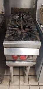 lot 34 image: Wolf Regency 2 Burner Gas Countertop Stock Pot Range with Stand