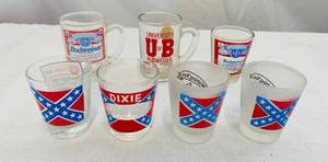 lot 8 image: Dixie and Budweiser Shot Glasses