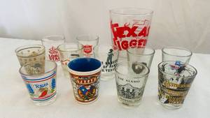 lot 17 image: Various Texas Shot Glasses and Glass Texas Jigger
