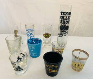lot 49 image: 10 Texas Themed Shot Glasses