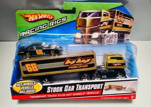 lot 2 image: Hot Wheels Racing Rig Stock Car Transport with Hot Wheels car
