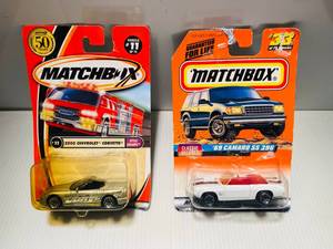 lot 9 image: 2 Matchbox Cars, unopened in package, 1969 Camaro SS 396 and 2000 Chevrolet Corvette