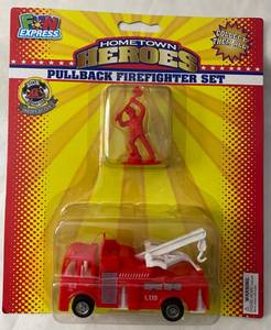 lot 94 image: Hometown Heroes Pullback Firefighter Set Firetruck #2 with Fireman with an Ax Figurine