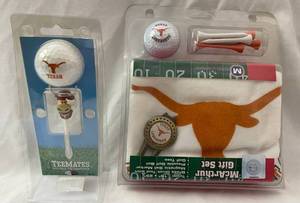 lot 109 image: McArthur Gift Set Texas Longhorn Towel and Golfing Items Teemates Golf BallTee Combo Pack