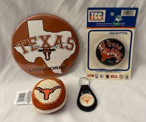 lot 124 image: Large Texas Longhorn Pin with legs, Fan Button, Hacky-Sac and Keychain
