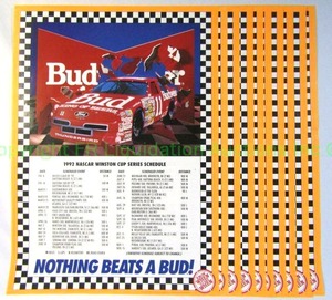 lot 62 image: Budweiser 1992 NASCAR Winston cup series schedule posters (11 total)