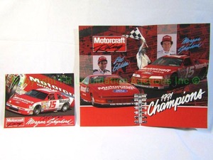 lot 12 image: Signed Morgan Shepherd Motorcraft data card and Poster