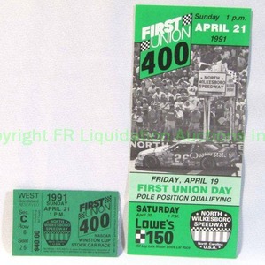 lot 94 image: 1991 First Union 400 NASCAR Winston cup stock car race ticket stub and flyer