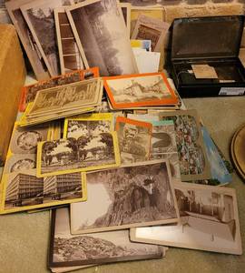 lot 28 image: LARGE LOT OF VINTAGE PHOTOGRAPHS AND POST CARDS IN VARIOUS SIZES.