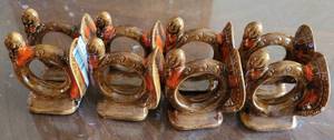 lot 66 image: VINTAGE SET OF 8 PORCELAIN TURKEY DESIGN NAPKIN HOLDERS.