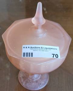 lot 70 image: VINTAGE PINK SATIN GLASS LIDDED DISH.