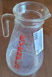lot 77 image: UNIQUE CONE SHAPED VINTAGE EVENFLO 32OZ GRADUATED GLASS MEASURING PITCHER.