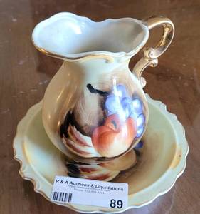 lot 89 image: VINTAGE 1960S HAND PAINTED CERAMIC BOWL AND PITCHER.