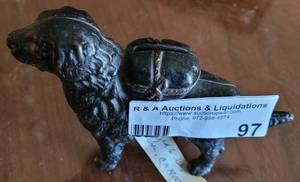 lot 97 image: ANTIQUE EARLY 1900S CAST IRON DOG BANK.