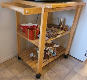 lot 128 image: WOODEN MICROWAVE CART  STAND. CONTENTS NOT INCLUDED