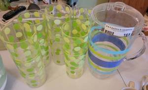 lot 165 image: PLASTIC PITCHER AND SERVING CUPS.