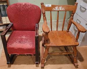 lot 182 image: LOT OF 2 VINTAGE CHILDS ROCKING CHAIRS. (SOLD 2X THE MONEY)