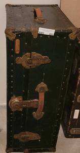 lot 203 image: VINTAGE MILITARY-STYLE NATIONAL VULCANIZED TRUNK.