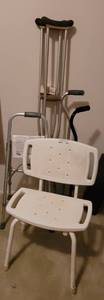 lot 224 image: SHOWER CHAIR, WALKERS, CRUTCHES.