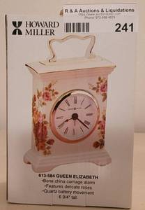lot 241 image: HOWARD MILLER BONE CHINA CLOCK 613-584 QUEEN ELIZABETH WITH BOX.