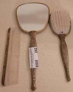 lot 242 image: VINTAGE 1940S - 1950S MIRROR, BRUSH, AND COMB SET. TAKE A LOOK