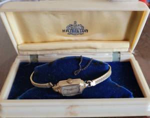 lot 296 image: VINTAGE HAMILTON WRIST WATCH WITH ORIGINAL BAKELITE BOX. SEARCH IT UP