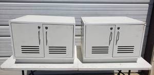 lot 46 image: Pair of White Two Door Locking Storage Cabinets with Keys - Each Measures 28L x 23W x 21H