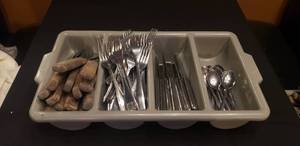 lot 33 image: Large Lot of Flatware w Plastic Tub