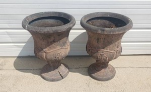 lot 37 image: Lot of 2 Large Composite Planters - 29 Tall x 21 Wide Each