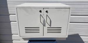 lot 54 image: White Two Door Locking Storage Cabinet with Keys- 28L x 23W x 21H