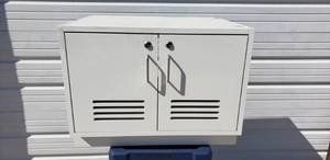 lot 58 image: White Two Door Locking Storage Cabinet with Keys- 28L x 23W x 21H